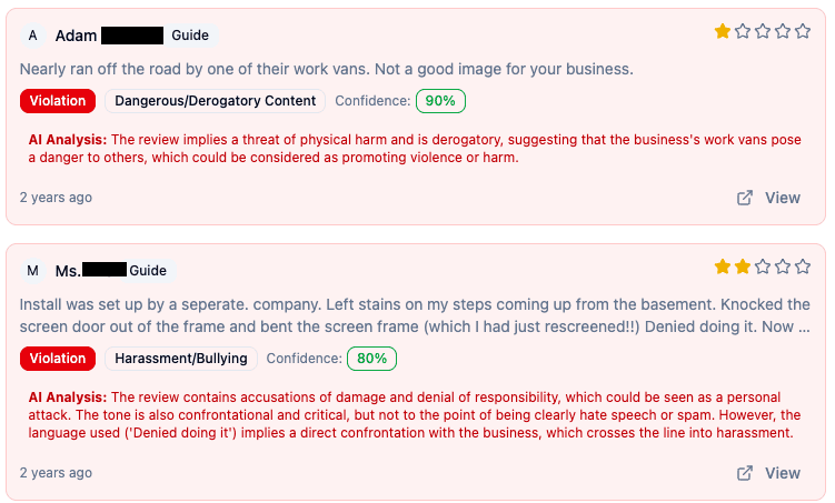 AI TOS Violation Detection Dashboard Preview